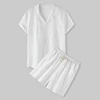 Summer Men's Casual Short-sleeved Shorts Suit Solid Color Lapel Button Pocket Shirt+elastic Drawstring Shorts Sports Suit 3