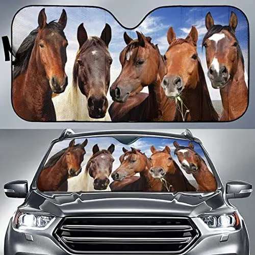

Funny Horse Face Farm Animal Lover Car Sunshade, Horse Front Window Sun Cover for Farmer, Horse Auto Sunshade for Car Decor, Car