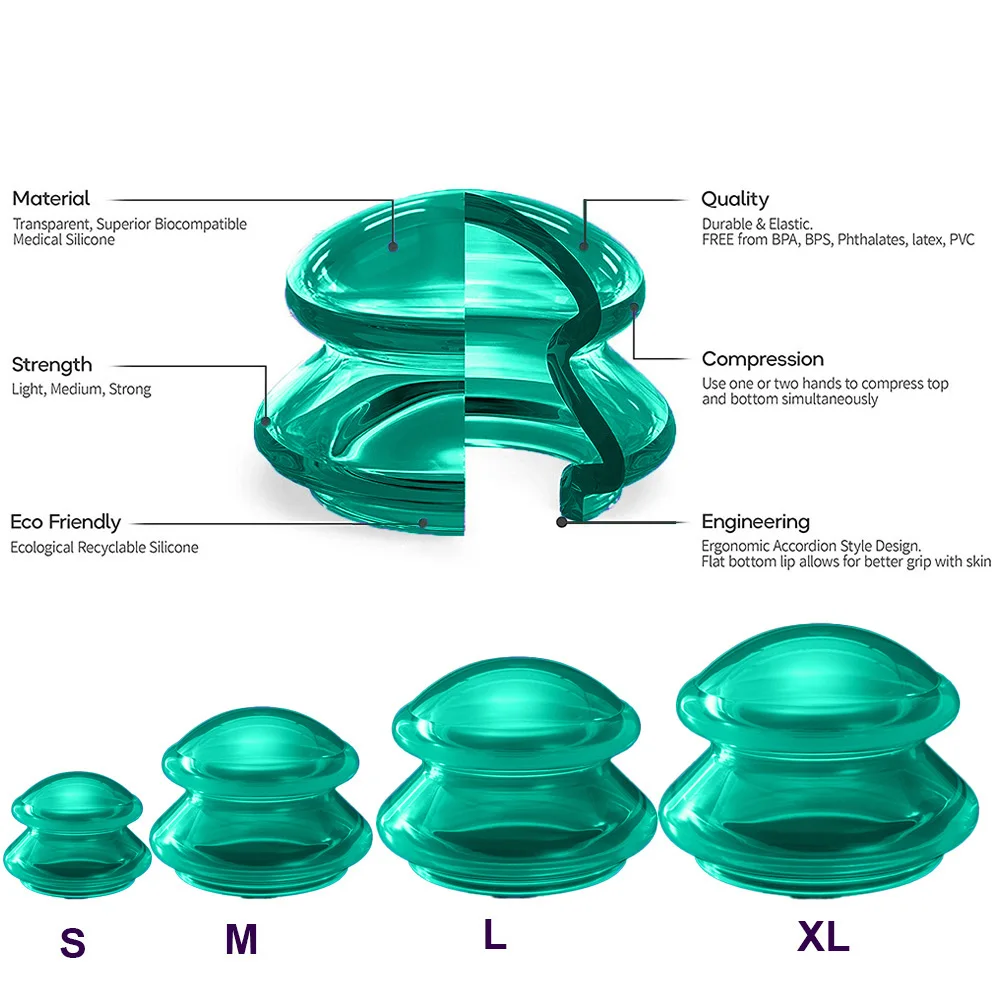 Silicone Suction Cup Vacuum Massage Anti-Cellulite Body Slimming Cupping Therapy Set Gua Sha Skin Lifting Physiotherapy Massager 4