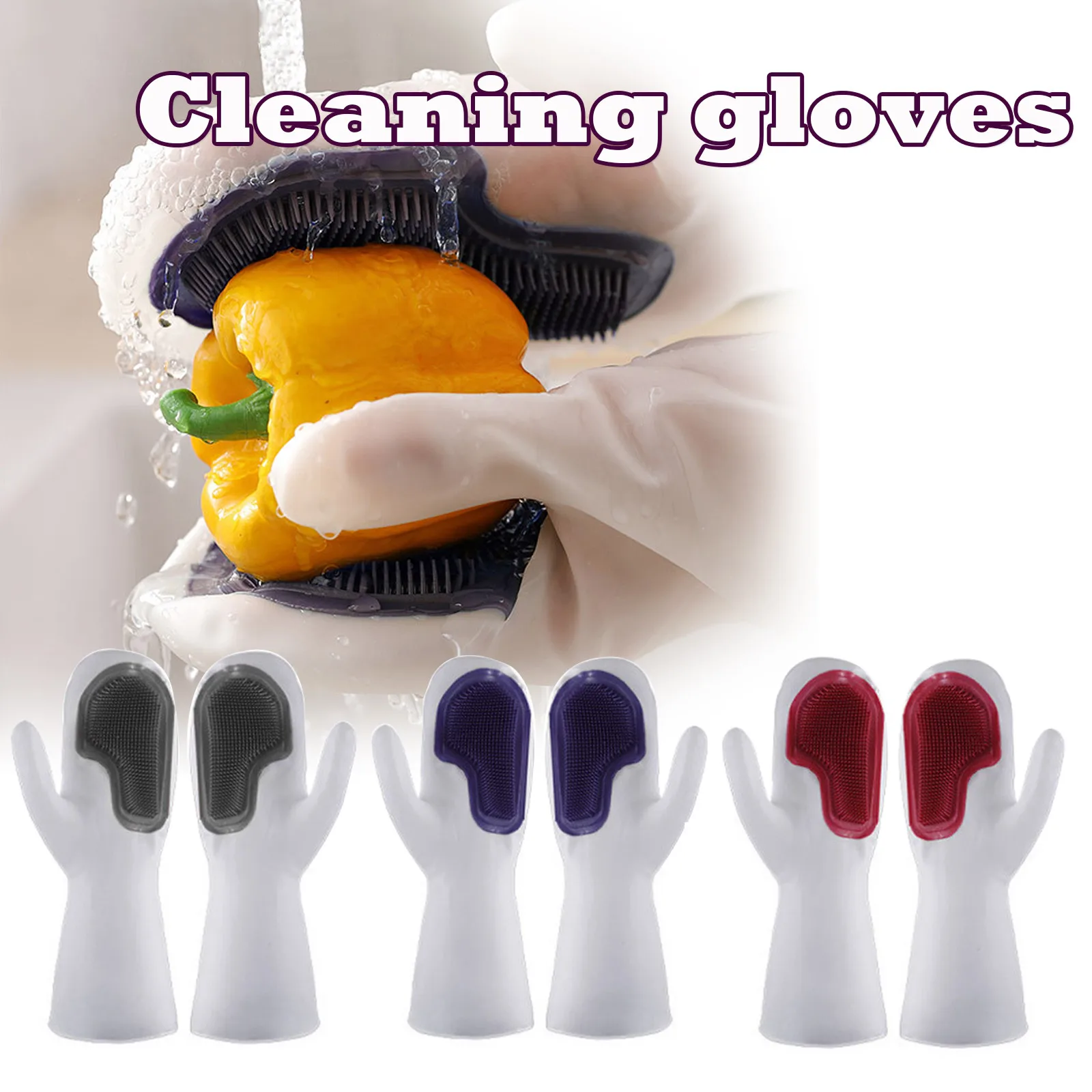 Dishwashing Gloves, Silicone Cleaning Reusable Scrub Gloves For Wash Dish,Kitchen, Bathroom