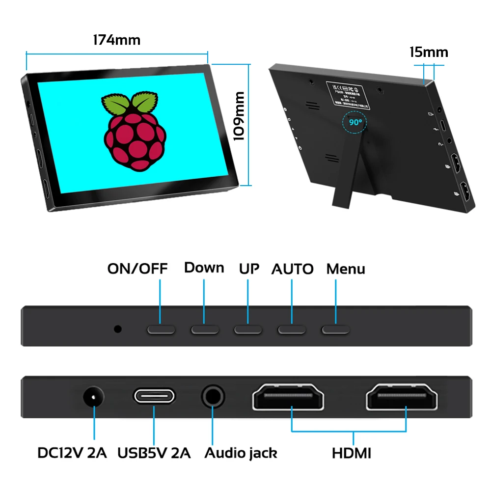 Ecrã Tátil Capacitivo para Raspberry pi Compatível com Windows Hdmi Monitor Portátil Display Lcd Pontos 1024x600 Tft 60hz Polegadas - Imagem 2