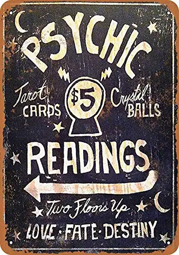 

Kexle 12 x 16 Metal Sign - Psychic Readings $5 Tarot Cards Crystal Balls - Vintage Wall Decor Art