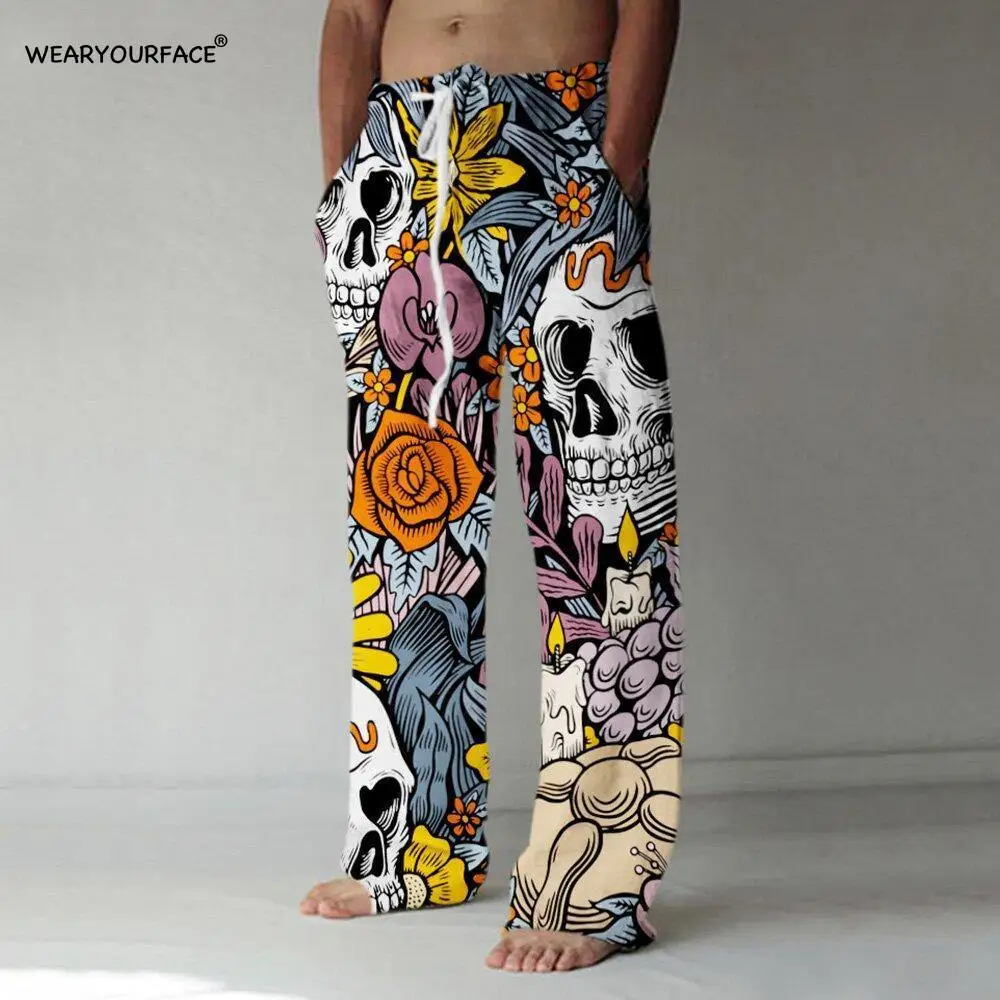 

Flowers Skull 3D All Over Print Full Length Wide Leg Pants Hipster Fashion Streetwear US Size Sweatpants Men Unisex Clothing