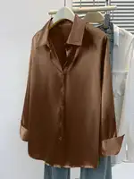 Women's Satin Button-Up Blouse, Elegant Collared Shirt for Office or Casual Wear, Autumn Winter Spring - Image 5