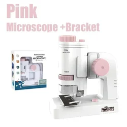 Portable High-Definition Children's Microscope with LED Illumination - 60-200X (Pink with bracket1)