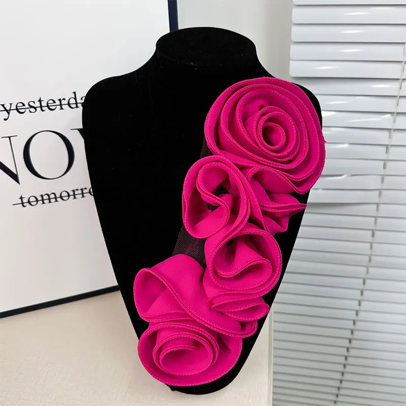 3D Floral DIY Chest Flower Sewing Applique for Wedding Dress Decoration Handmade Big Flower Pleated Patch Dresses Accessories