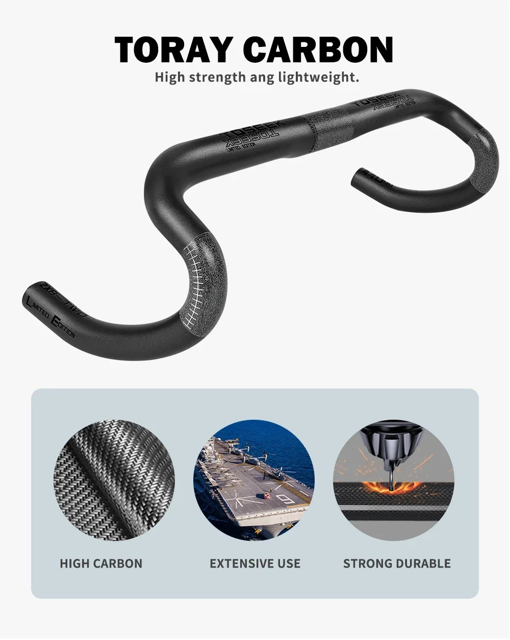 TOKORO PRO2モデル5'8 TOSEEK Full Carbon Fiber Handlebar Bent Bar Black Matte