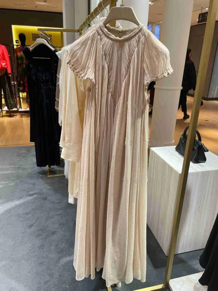 

2023 spring and summer new sexy pleated slim short sleeve long dress female
