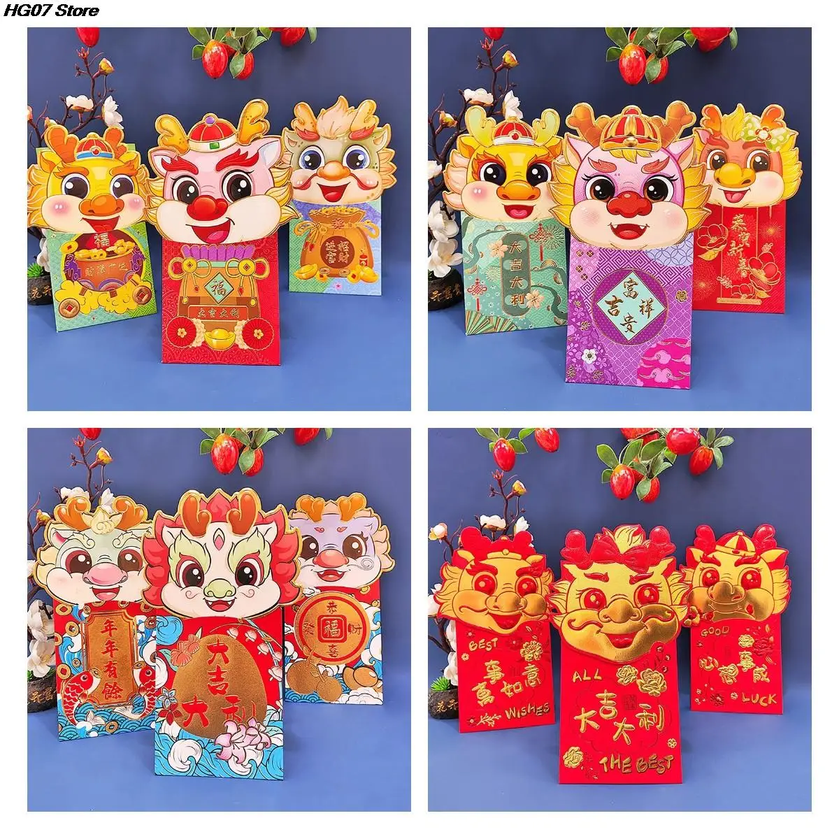 

6PCS Chinese Red Envelopes 2024 Year Of The Dragon Hong Bao Spring Festival Lucky Money Red Packets For New Year Wedding