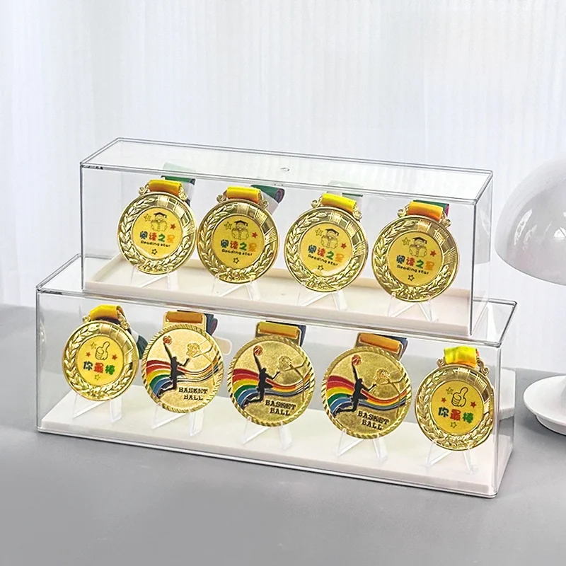 Marathon Medal Display Box  Gold Medal Storage Holder Coin Memorial Bae Organizer Desktop Storage Bin Rectangle Plastic