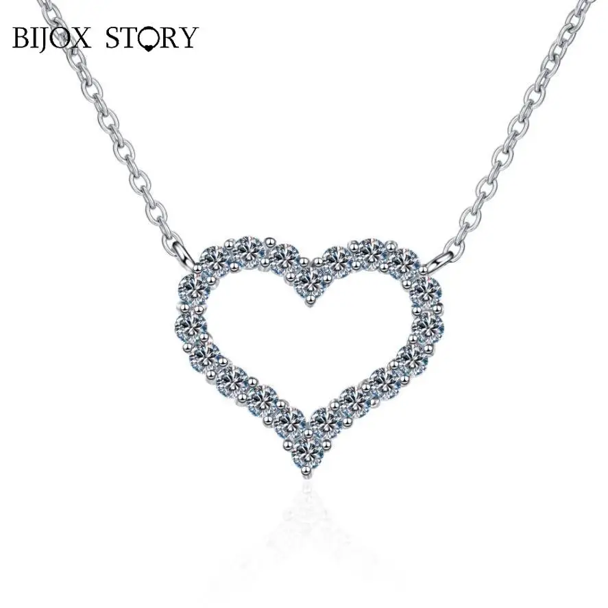 

BIJOX STORY 0.3-1.2Carat Moissanite Heart Pendant Necklace For Couple Gift S925 Silver Romantic Heart Shape Necklace for Wedding