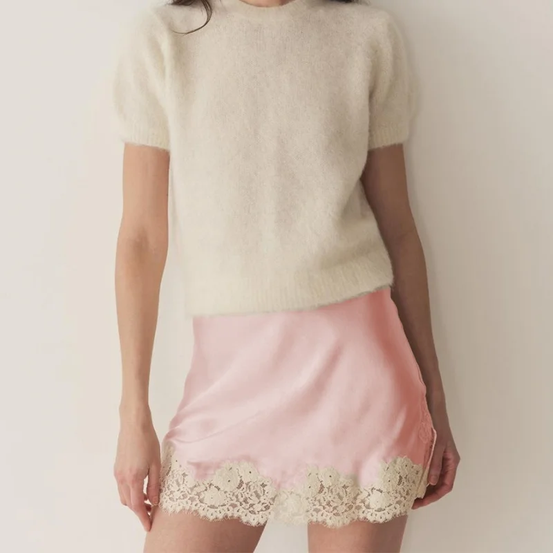 Y2k Women Lace Silk Satin Slip Skirt Low Rise Layered Underskirts A Line Mini Skirts Elegant High Flowy Half Slips Under Dress 2