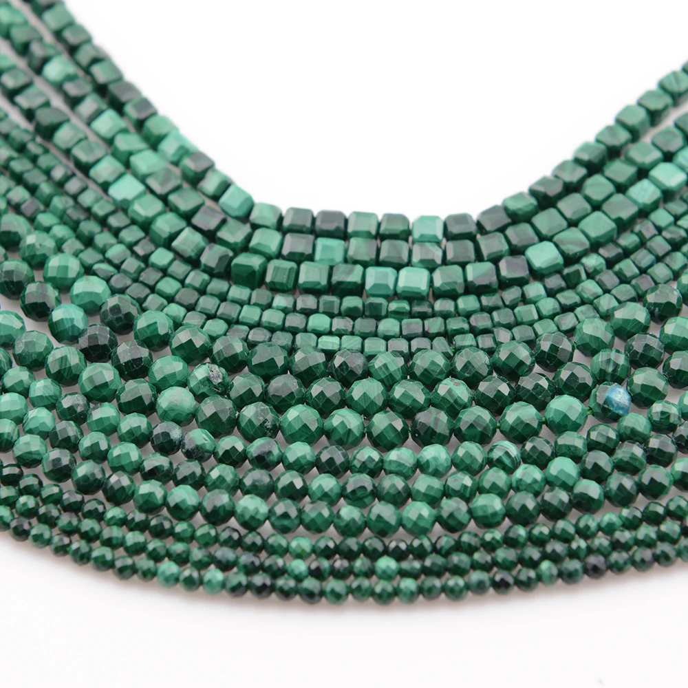 Natural Malachite Faceted Round / Cube Beads 2mm,3mm,4mm，Fine Jewelry Making 3