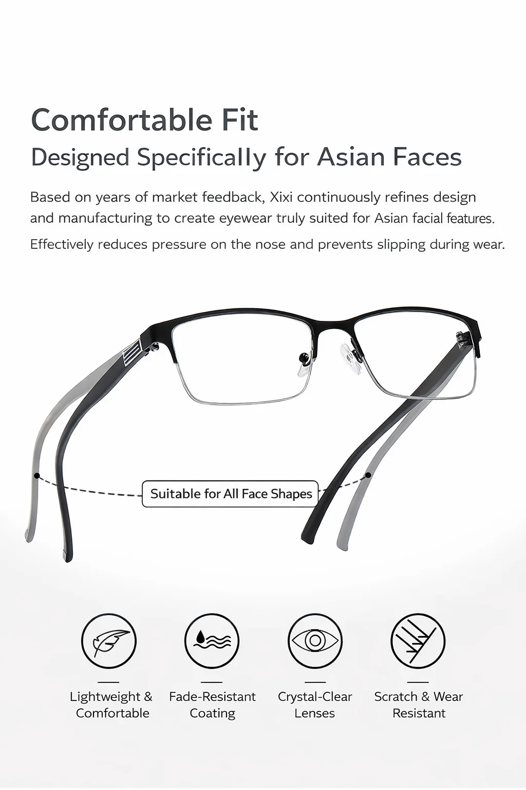 1pc Männer Platz Anti Blau Licht Lesebrille Fashion Square Halb Rahmen Klare Linse Photochrome Brillen für Unisex + 1,0- + 4,0 – Detail 2