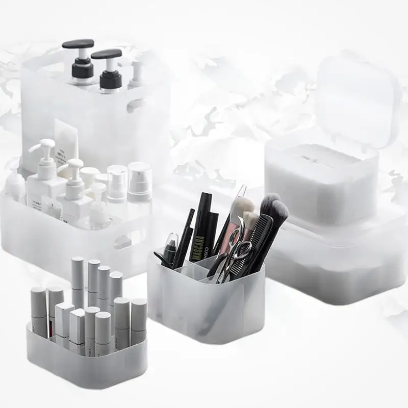 

Tea Flower Beauty Desktop Storage Box With Lid Frosted Makeup And Skincare Organizer Home Lipstick Storage Container