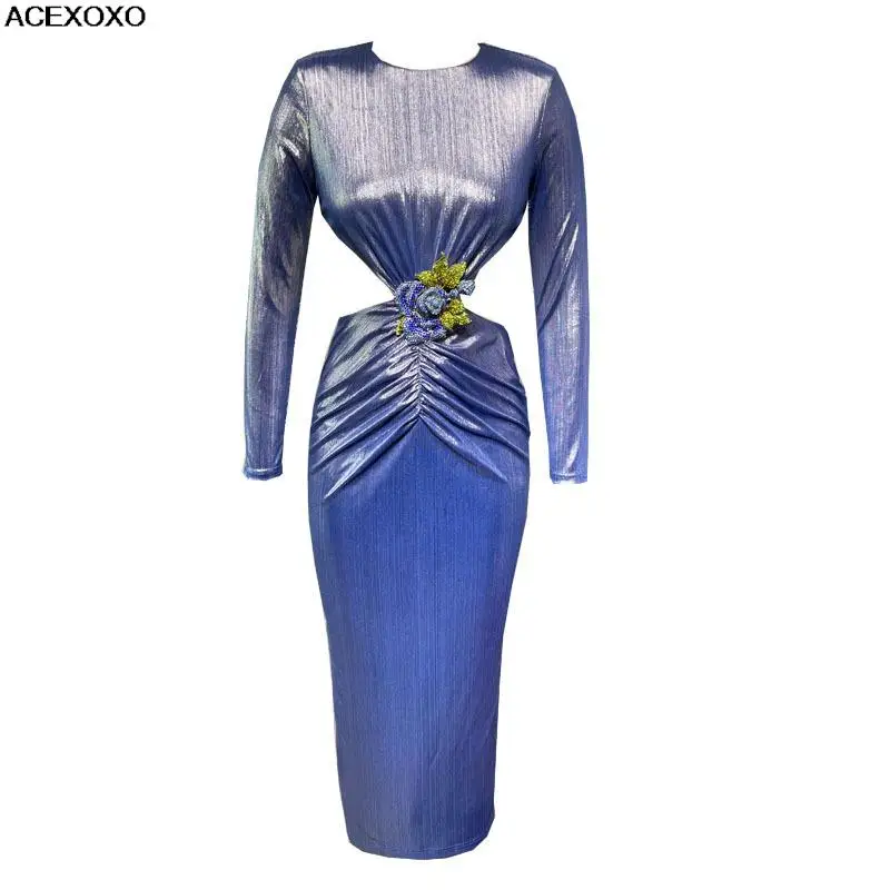 

2023 Europe and the United States round collar flower waist buckle set auger is sexy dress dress, Europe and the United States