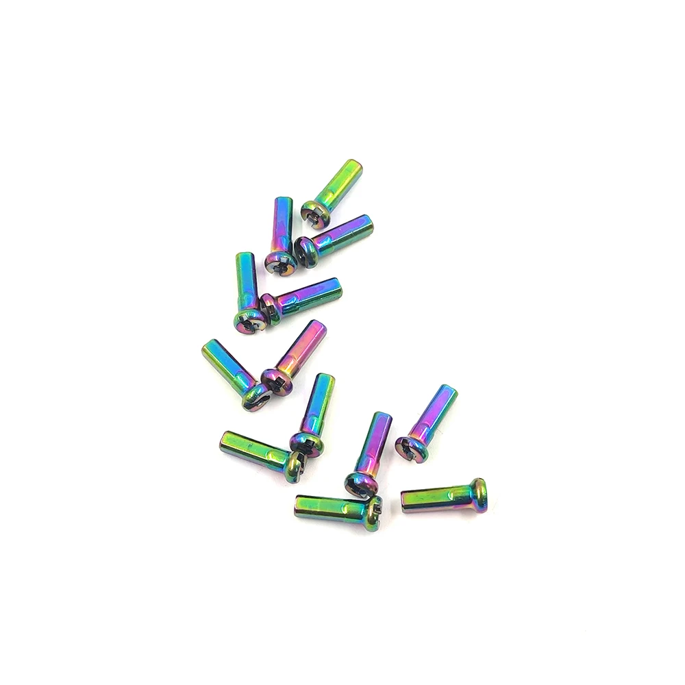Rainbow Color Nipple Bicycle Round Head Brass 14G 2.0 14mm MTB or Road Bike Spoke Nipples Weight 0.9g/pcs Wheel Cycling Parts