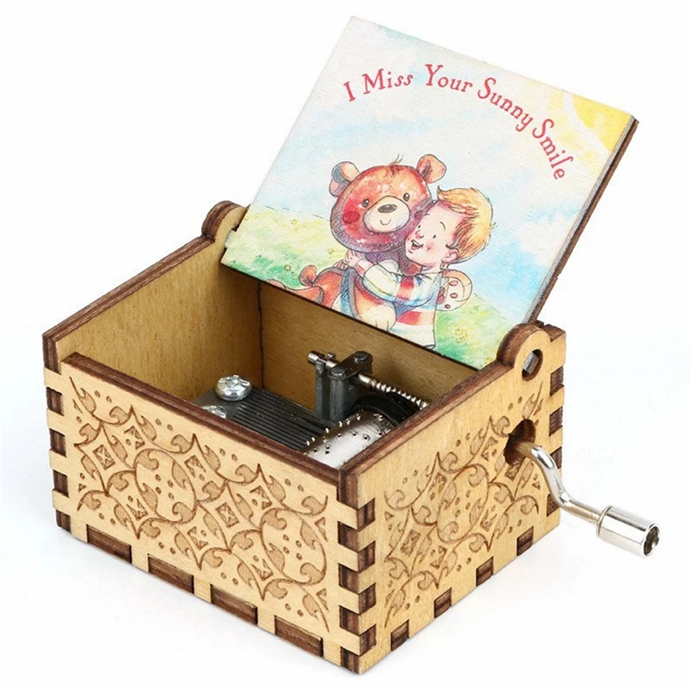 Wooden Music Box Hand Cranked Movement You are My Sunshine Gifts for Children Birthday Present Home Decoration
