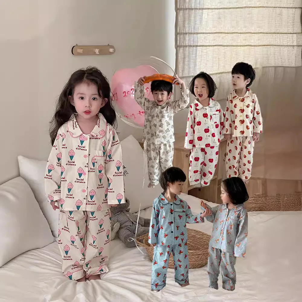 Spring Autumn Children's Set Cotton Cartoon Children's Home Clothing Set Baby Boy Girls Pajama Kids Kids Autumn Pajamas