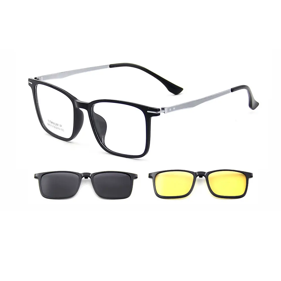 Herren 3-in-1 quadratische ultraleichte TR90 polarisierte Sonnenbrille zum Aufstecken + Nachtsicht-Titanbeinrahmen für Tag- und Nachtfahrten – Detail 5