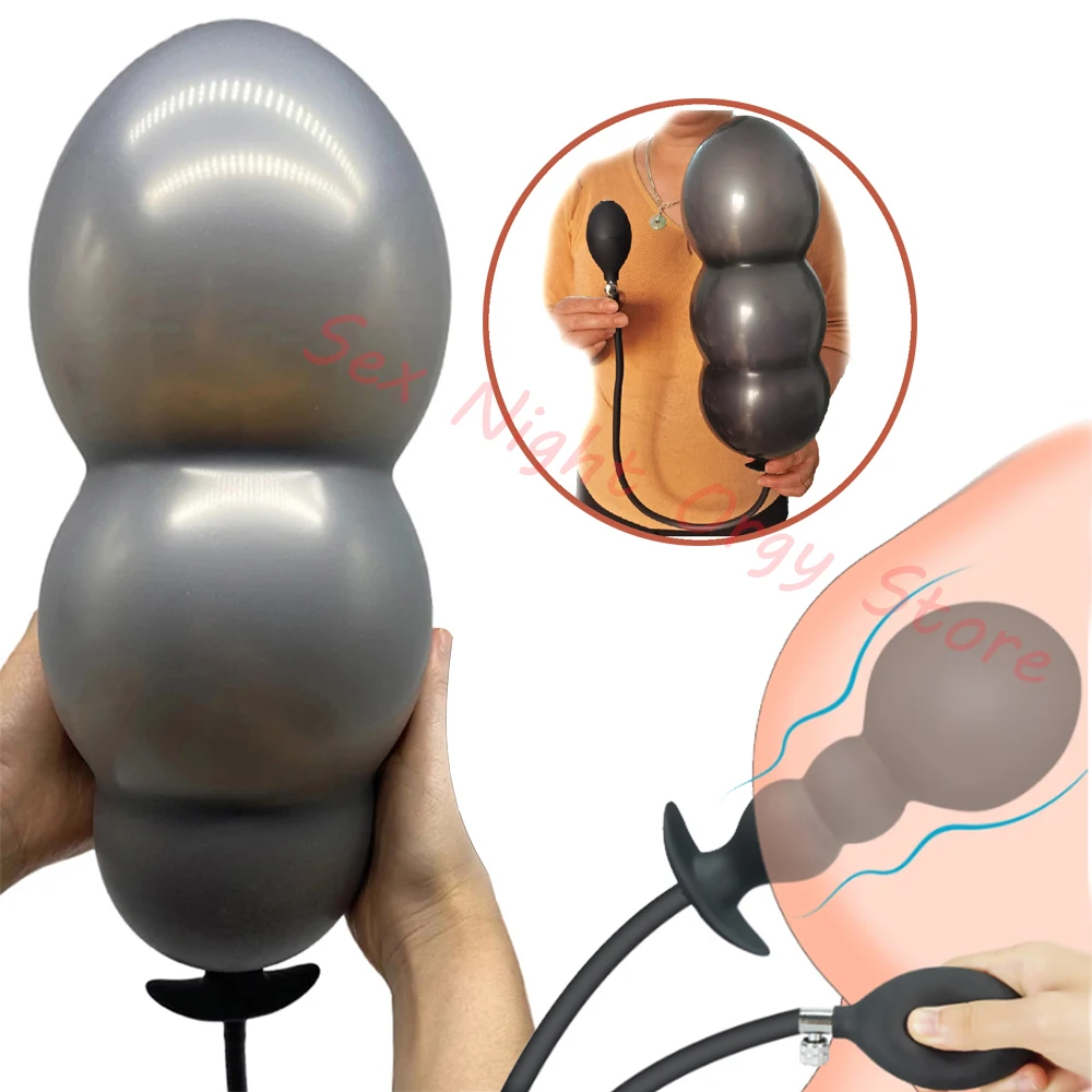 SM Super Long 5 Bead Inflatable Anal Plug Built-in Silicone Column Expandable 14cm Big Butt Plug Dildo Pump Bdsm Toy Ass Dilator