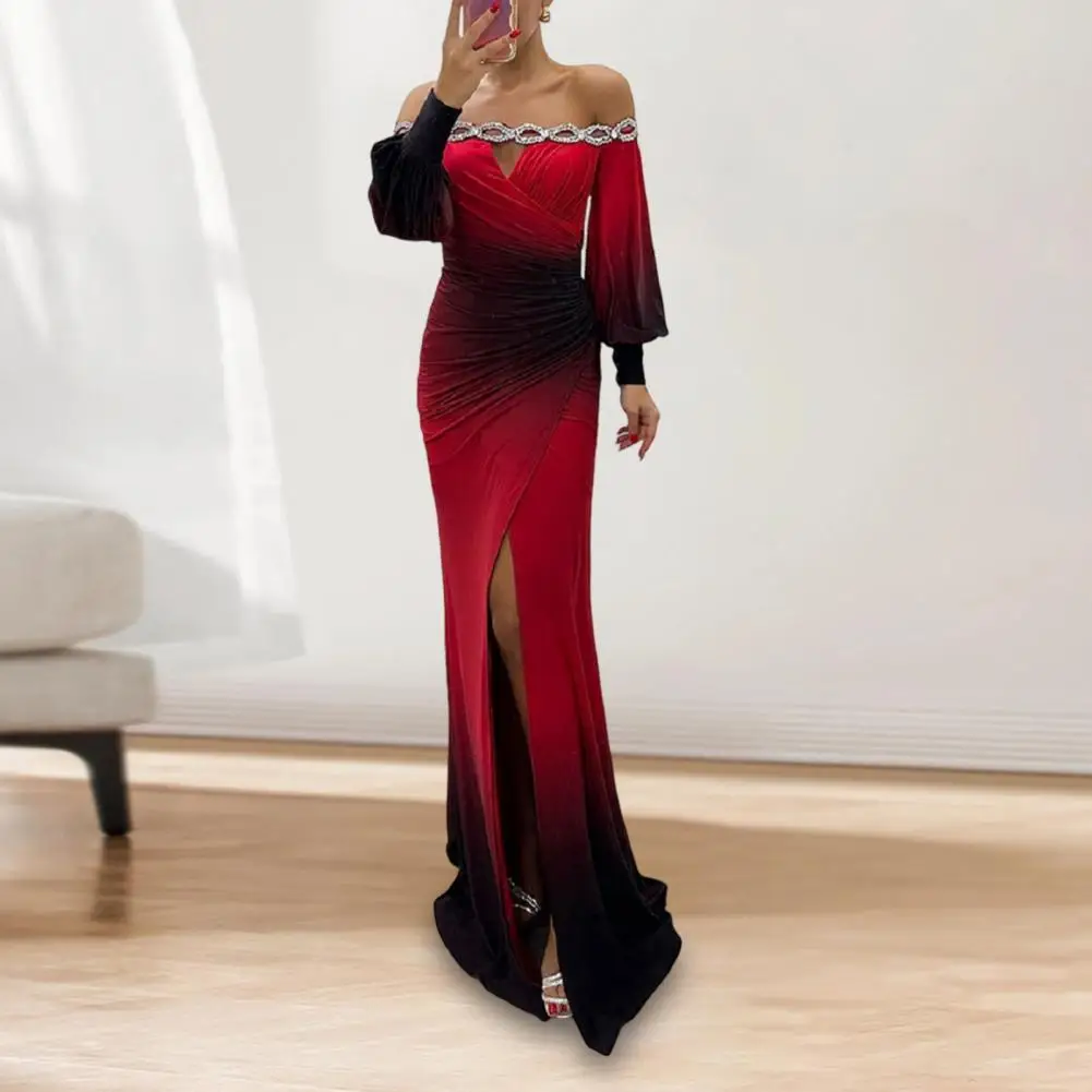 green emerald velvet dress Elegant Luxurious Sequins Women Evening Dress Off Shoulder Slim Long S