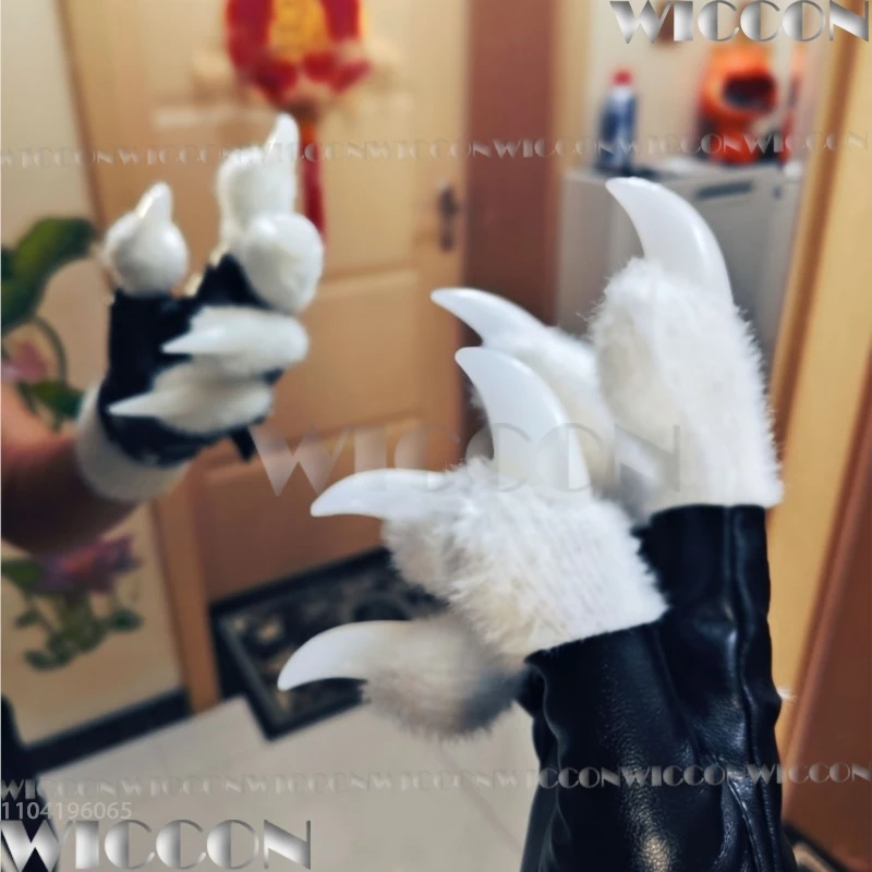 Kig Furry Claws Fluffy Gloves Fursuit Kigurumi Cosplay Furred Black White Accessory Dog Bracelet Holloween Women Men Customized