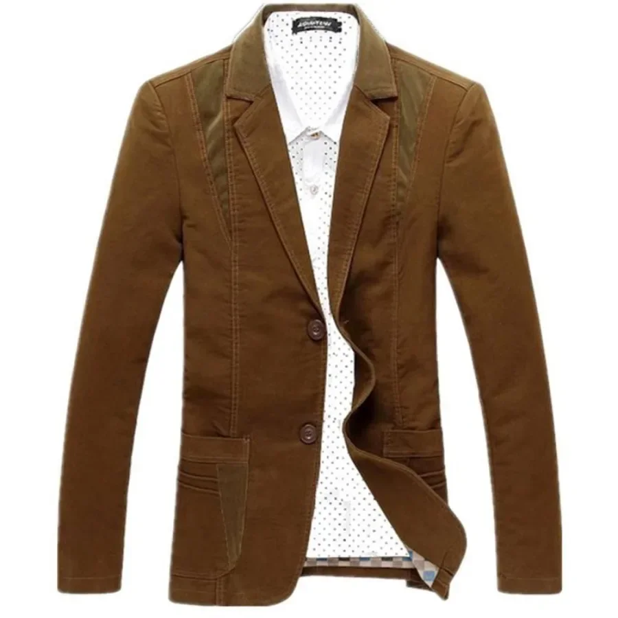 2024 Men's Korean Style Blazer Jacket Cotton Suit Fashion Slim Patchwork Big Pocket Design Men's Jakcet Large Size Blazer Male