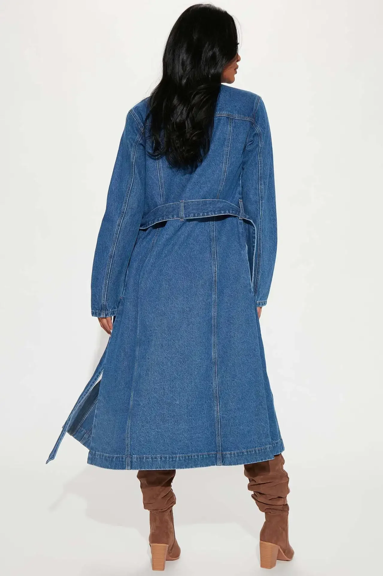 Winter Autumn Denim Windbreaker Sexy Women Turn Down Collar Elegant High Street Jeans Casual Jacket Outerwear