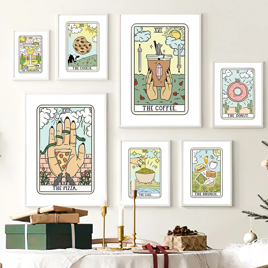 

Coffee Margarita Pizza Donut Cookies Wine Tarot Wall Art Canvas Painting Nordic Posters Prints Pictures For Living Room Decor