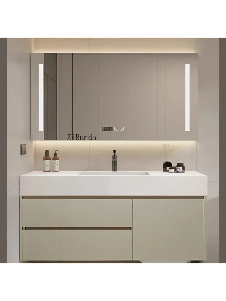 Rock Panel Bathroom Cabinet Modern Hotel Vanity with Sink Mirror Cabinet Simple Bathroom Furniture