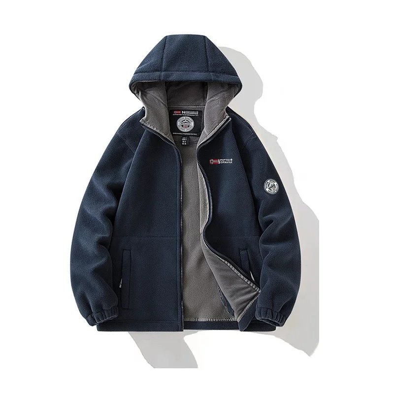 Winter Men's Plush Thickened Hooded Jacket Double-Sided Fleece Warm Sport Hoodie Jacket Oversized Cold Resistant Coat