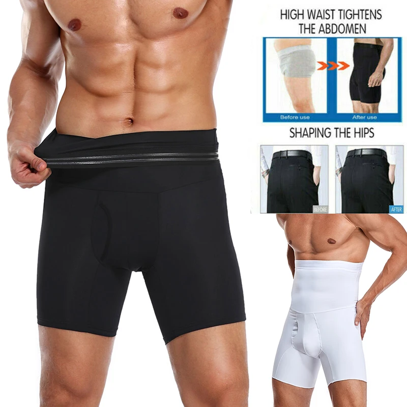 Men's Compression Pants High Waist Boxer Shorts Tummy Control Body Shaper Waist Trainer Open Crotch Panties Slimming Underwear women s high waist plus size tummy control panties thigh slimmer shapewear three lengths shorts mid waist xs xl 2xl 3xl