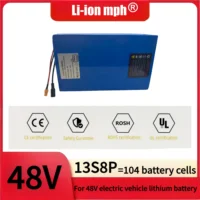 Batterie lithium-ion 48V 30ah 13s8p, batterie électrique 48V 30000mAh 2000W, BMS 50A intégré + chargeur 18650.00 48v 3