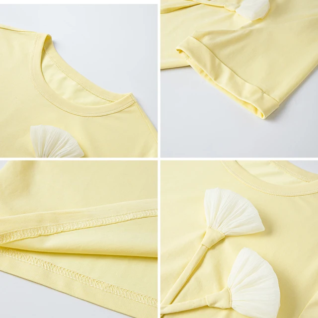 VIMLY Summer Yellow Short Sleeve T-shirt Woman 2025 Fashion Handmade 3D Floral Round Neck Cotton T Shirts Women Clothing A1519 5