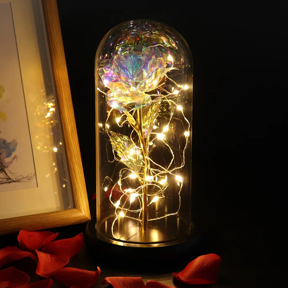 

Creative Multicolor Rose Light Home Decoration Rose Glass Cover Gift Box Night Light Christmas Wedding Gift Valentine's Day
