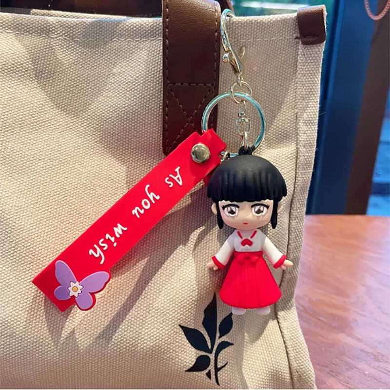 3D Anime Figure Inuyasha HigurashiKagome Keychain Cute Soft Rubber Charms Keyring Jewelry Bag Key Holder Accessories Gift