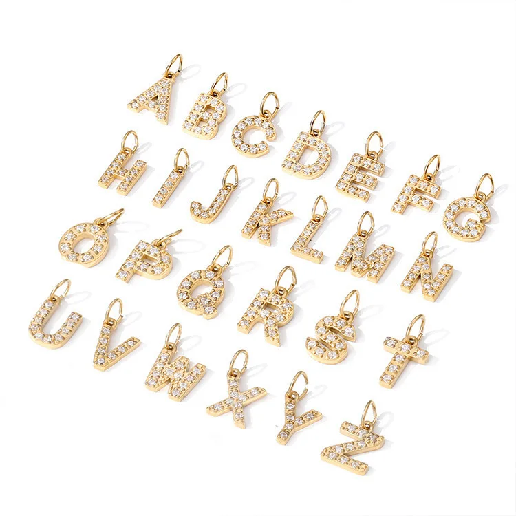 Stylish Chic Elegant 26 English Letter Pendant with Zircon 14k Gold Plated Pendant DIY Jewelry Accessories 1