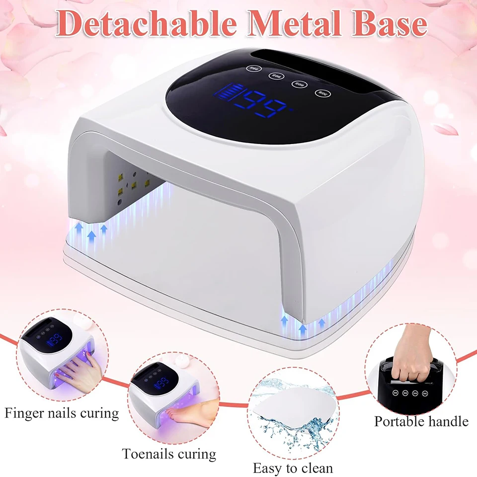 충전식 네일 램프 무선 네일 램프 초강력 19200mAh 빠른 건조 LED 경화 램프 휴대용 손잡이 포함