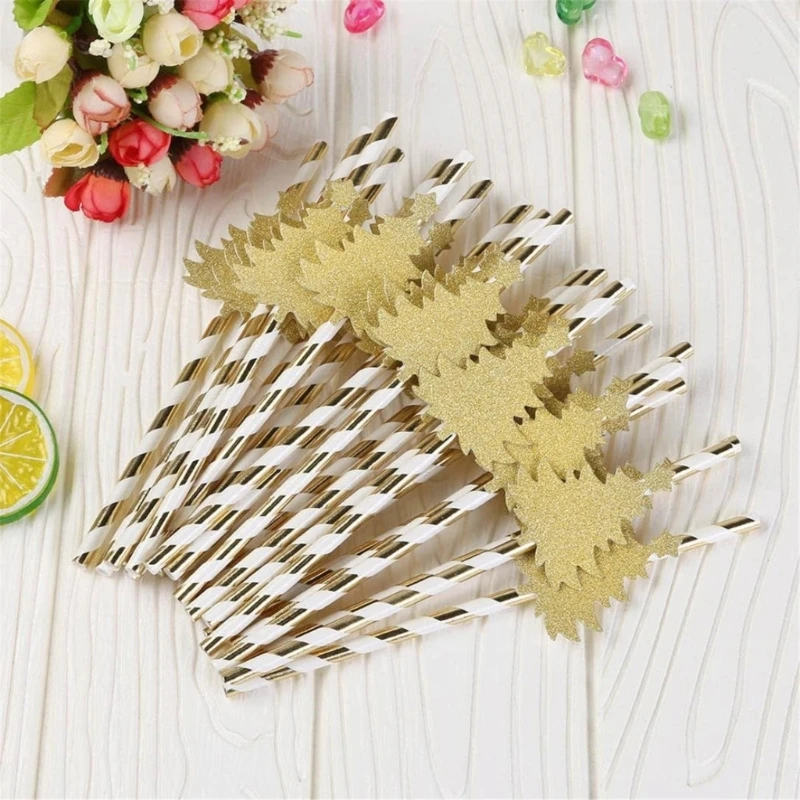 30 Pcs Disposables Drinking Straws Christmas Paper Straws Recyclable Striped for Coffee, Milk, Juice, Cocktial