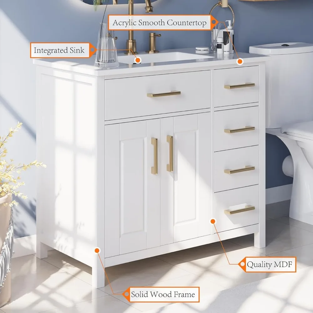 36" Bathroom Vanity with Sink Combo, Undermount Small Single Bathroom Cabinet Set, Includes 37" Countertop & Integrated Sink 4
