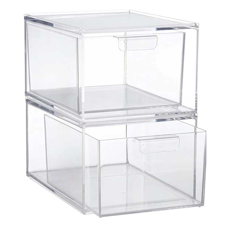 

Stackable Clear Plastic Organizer Drawers 4.5-Inches Tall Organize Cosmetics And Beauty Supplies