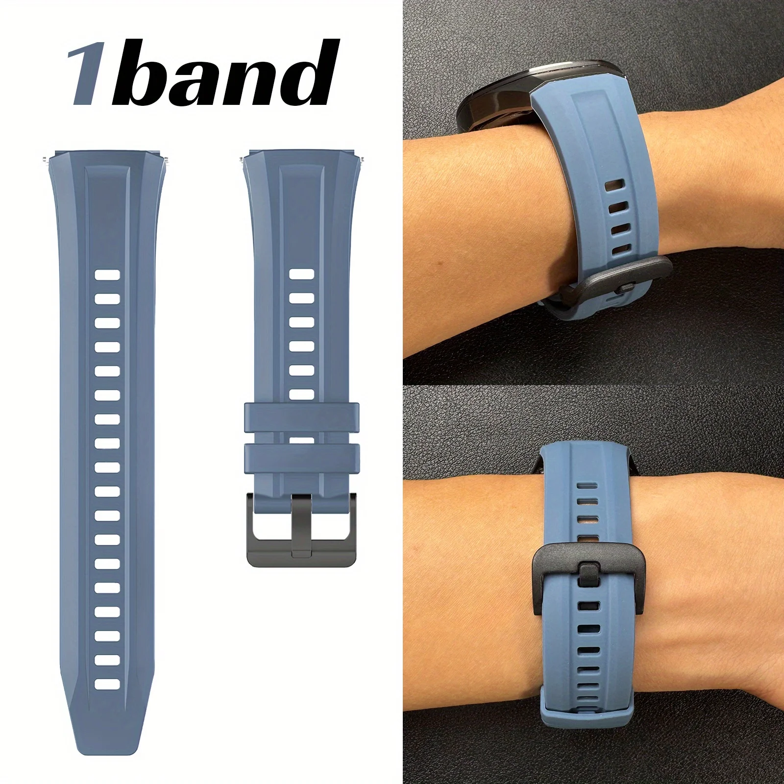 Breathable Multi-Color Silicone Watch Strap, 22mm, Sporty Business Style