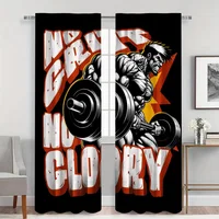 No Pain No Glory" Fitness Curtains - Motivational Gym Design, Perfect for Home Gyms & Bedrooms, Sporty 2