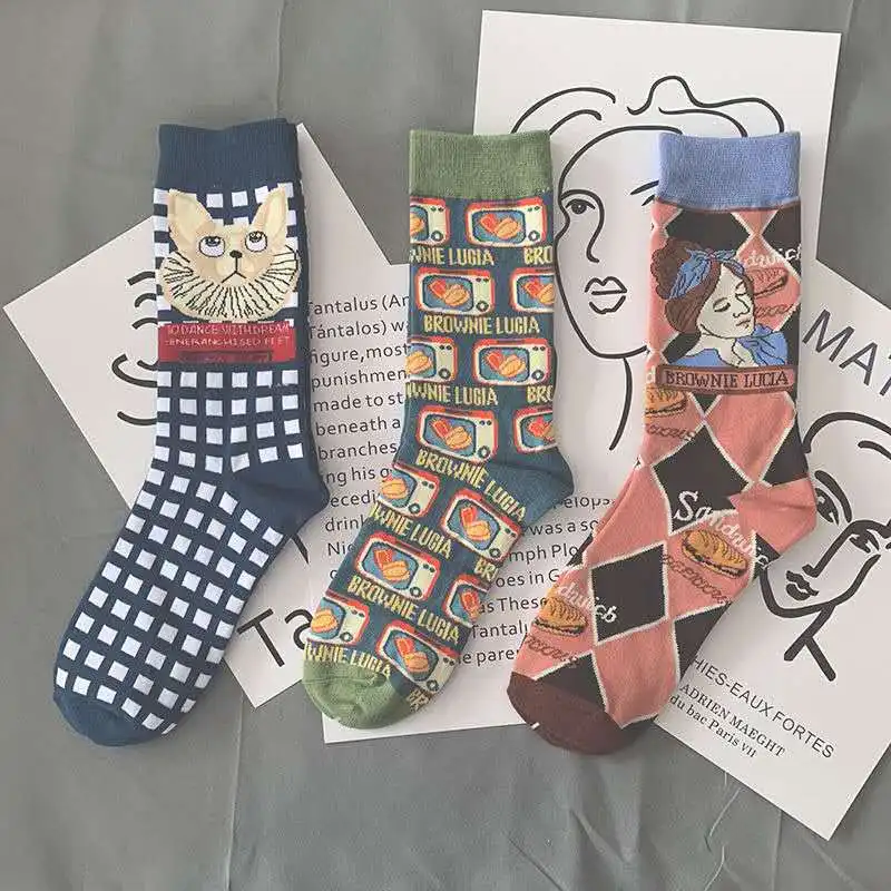 

Cat Socks for Men Women Sexy Retro College Style Long Kawaii Harajuku designer socks