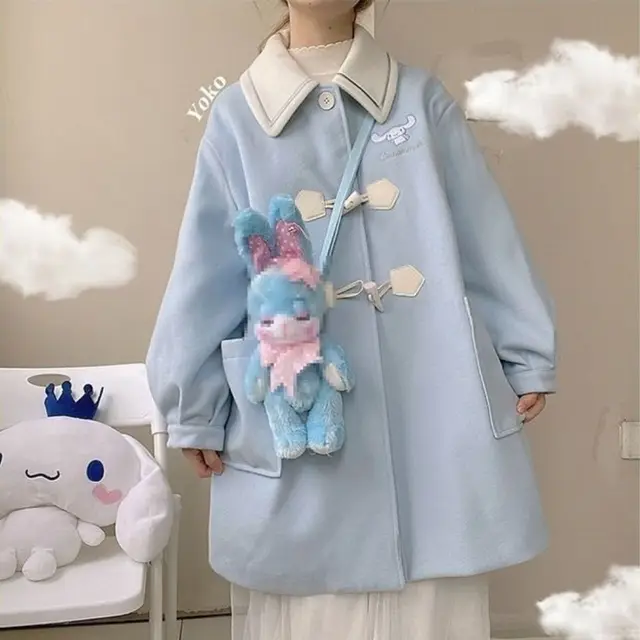 Kawaii Cinnamoroll My Melody Spring Autumn Croissant Buckle Overcoat Women Sanrioed Anime Cute College Style Coat The New