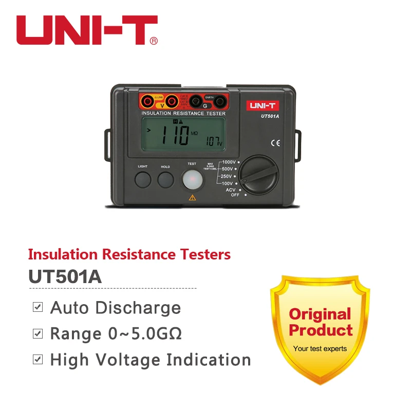 

UNI-T Insulation Resistance Testers UT501A 1000V Digital Milliohm Meter 5GΩ Ohm Tester Auto Range
