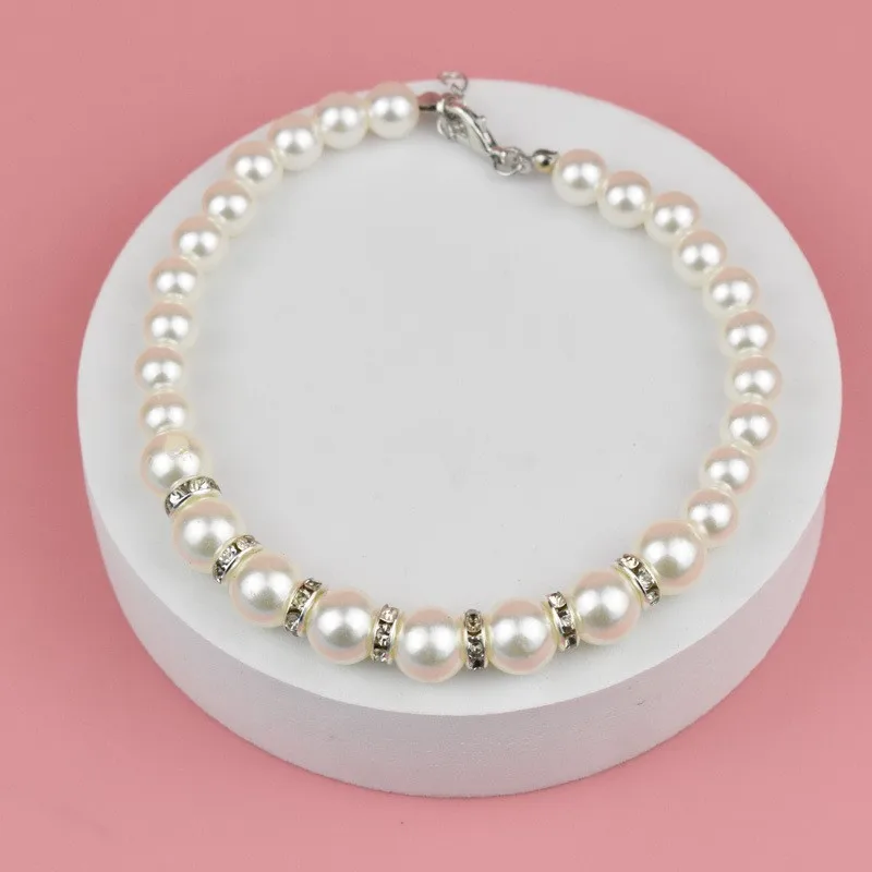 Collana Di Perle E Strass Per Cani E Gatti Piccoli – Con Fiocco E Chiusura Regolabile, Elegante Per Feste
