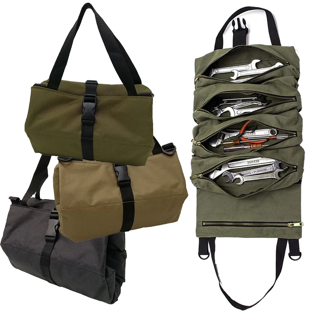 Organiseur de rouleau d'outils, pochette de rangement pliable pour outils  d'électricien, sac de support de matériel d'entretien, sac professionnel