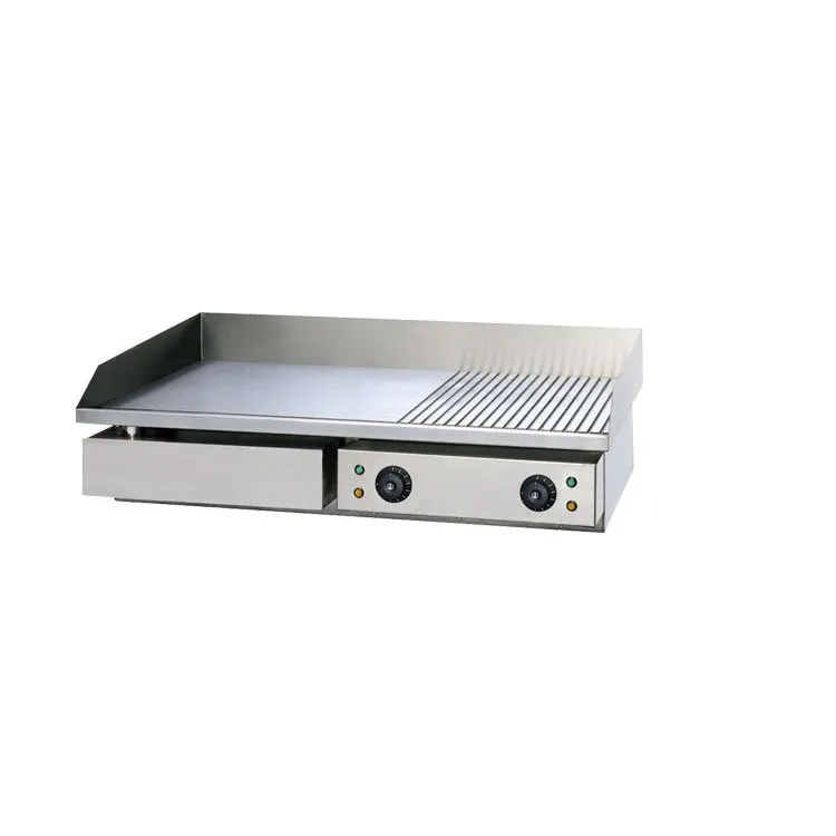 

Non-Stick Stainless Steel Grill Commercial Electric Half Flat Half Grooved Griddle Machine